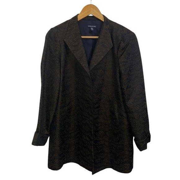 Eileen Fisher Silk Metallic Blazer Jacket Career Party Elegant Gold Black S/P - Picture 1 of 7